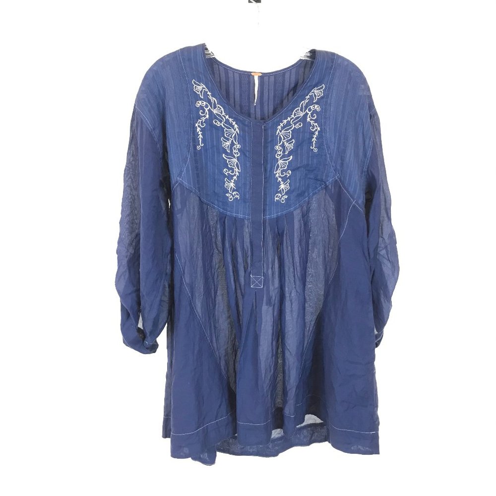 Womens Size Small Anthropologie Free People Floral Embroidered Peasant Tunic Top